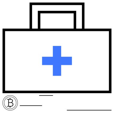 Mavi haçlı ve zincirleme elementli tıbbi malzeme. Sağlık, dijital güvenlik, kripto para birimi, yenilik, tıbbi teknoloji, güvenli veri transferi için ideal, düz basit metafor