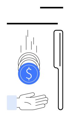 Bozukluklar açık bir ele doğru düşerken doğrusal aksanlar hareketi vurguluyor. Finans, bankacılık, yatırım, bütçe, ödemeler, tasarruf, basit iniş sayfası için ideal