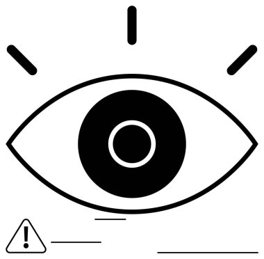 Kalın merkezli büyük göz, odağı sembolize eden çizgiler, aşağıdaki üçgen uyarı işareti. Güvenlik, vizyon, farkındalık, gözetim, gözlem güvenlik farkındalığı için idealdir. Düz basit metafor