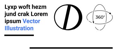 Çapraz çizgili kalın çember, 360 derecelik yön oku, yer tutucu metin elemanları. Markalaşma, logo konsepti, bilgi grafikleri, web sitesi tasarımı, eğitim materyali, basit pazarlama için ideal