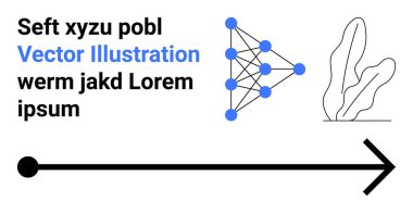 Mavi düğümlü geometrik ağ, sağı gösteren siyah ok, minimum bitki çizgileri. Teknoloji, bağlantı, yön, büyüme, minimalizm, basit bir iniş sayfası planlamak için ideal