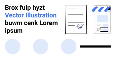 İmzalı belge, ilgili web sitesi modeli, metin düzeni, dairesel şekiller ve tasarım elemanları. İş için ideal, sözleşmeler, dijital pazarlama, web tasarım teknolojisi yaratıcılığı basit