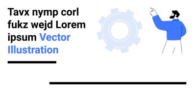 İşadamı, açık mavi vites mekanizmasına doğru hareket ediyor. Yer tutucu içerik tasarımı. Takım çalışması, işbirliği, pazarlama, yenilik, yaratıcılık, kalkınma, basit