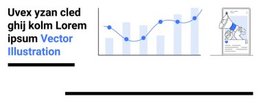 Pazarlama promosyonunu gösteren akıllı telefon ekranının yanında veri noktaları ve çubukları olan bir grafik. Analiz, pazarlama, iletişim, iş stratejisi, finans, raporlama ve basit iniş için ideal