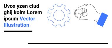 Zaman, süreç ve verimliliği temsil eden bir dişlinin yanında bir kronometre tutuyor. Üretkenlik, zaman yönetimi, takım çalışması, iş, iş akışı, planlama görevi optimizasyonu için ideal basit iniş