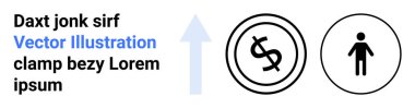 Dolar ve insan simgeleri arasında yukarı doğru giden mavi bir ok. Finans, kariyer büyümesi, zenginlik oluşturma, ekonomik kavramlar, başarı, veri analizi ve iş planlaması için idealdir. Soyut çizgi düz metafor