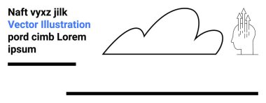 İnsan kafasından çıkan yukarı doğru oklarla soyut bulut şekli. Büyüme, yenilik, teknoloji, ilerleme, strateji, iş zihniyeti ve basit bir iniş sayfası için ideal