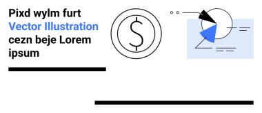 Soyut görüntü, bir çember içinde dolar işareti, üçgen şekiller, dinamik çizgiler ve yer tutucu metin içerir. Finans, iş dünyası, ekonomi, minimalizm, modern tasarım analizleri için idealdir.
