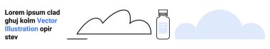 Bulutlar, tıbbi bir şişenin yanında sağlık, sağlık ve çevresel kavramları da işaret ediyor. Tıp, sağlık, çevre, teknoloji, eğitim, basit iniş sayfası için ideal