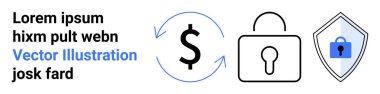 Dairesel okları, asma kilidi ve kilidi olan bir dolar sembolü. Güvenlik, finans, çevrimiçi ödeme, işlem güvenliği, siber güvenlik, bankacılık ve düz iniş sayfası afişi için ideal
