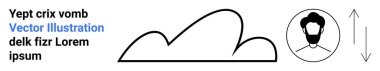 Bulut çizgisi, yukarı ve aşağı oklar, erkek profili çizimi ile daire. İletişim, bireysellik, hava, yön, büyüme, liderlik yeniliği için ideal basit bir iniş sayfası