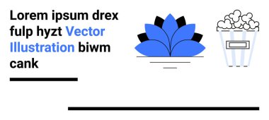 Dekoratif mavi çiçekli metin bloğu ve aksan olarak patlamış mısır grafiği. Sunumlar için ideal, asgari afişler, markalaşma, reklam, ürün pazarlama, dijital tasarım, basit iniş sayfası