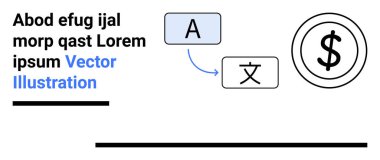 A harfi yabancı karaktere ok ile çevrilmiş, dolar işareti ise para kazanmayı simgeliyor. Dil hizmetleri, iletişim, çeviri, küresel erişim, finans, teknoloji, basit iniş için ideal