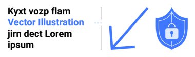 Kilitlenmiş stilize edilmiş kalkanlı metin bloğu, güvenliğin altını çizen aşağı yönlü ok. Siber güvenlik, veri koruması, gizlilik, şifreleme, iş, teknoloji, basit iniş sayfası için ideal