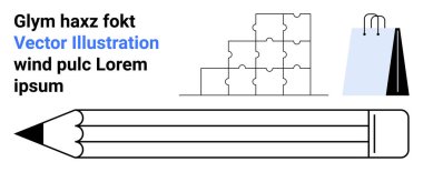 Yaratıcılık için kalem, problem çözmek için yapboz parçaları istiflemek, ticaret ve tasarım için alışveriş çantası. Yaratıcılık, eğitim, problem çözme, beyin fırtınası, tasarım, alışveriş için ideal