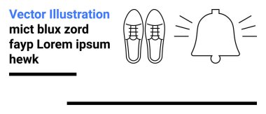 Metin elementli zil ikonunun yanında resmi dantelli ayakkabılar. Bildirimler, duyurular, moda, ayakkabılar, alarmlar, ofis giysileri, basit iniş sayfası için ideal