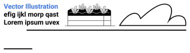 Bitkilerle dolu bahçe yatağı, soyut bulut ve basit geometrik çizgiler. Bahçe, peyzaj, tarım, eko-tasarım, minimal dekor, sürdürülebilirlik için ideal basit iniş sayfası