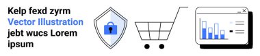Güvenlik, alışveriş arabası ve analitik grafik işbirliğini sembolize eden kilitli bir kalkan. E-ticaret, veri güvenliği, ödemeler, istatistikler, mali içgörüler, alışveriş deneyimi, apartman dairesi