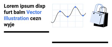 Alışveriş poşetlerinin yanı sıra, e-ticaret, analitik ve iş başarısını temsil eden trendline ve veri noktalarına sahip iş grafiği. Pazarlama, satış, veri analizi, perakende, finans stratejisi dairesi için ideal