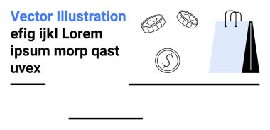 İçinde bozuk paralar ve yer tutucu mesajı olan bir alışveriş çantası. E-ticaret, çevrimiçi alışveriş, ödemeler, perakende, finans hizmetleri, pazarlama, reklamlar ve basit iniş sayfaları için ideal