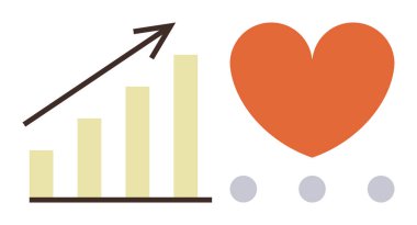 Portakal rengi kalbin yanında yukarı doğru ok ve üç nokta olan çizelge. Büyüme, ilerleme, başarı, sağlık, analitik, denge, duygusal refah, basit iniş sayfası için ideal