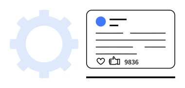 Kullanıcı bağlanma simgeleriyle sosyal medya iletisi ve bir ayar teçhizatının yanında sayaç. Sosyal medya, pazarlama, yapılandırma, analitik, teknoloji araçları, çevrimiçi etkileşim için ideal, basit