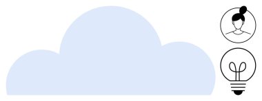 Mavi bulut, yuvarlak avatar profili ve ampul ana hatları yenilik, teknoloji, işbirliği ve yaratıcılığı simgeliyor. Bulut hesaplama, kullanıcı kimliği, ağ oluşturma eğitimi için ideal