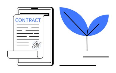 Tomurcuklanan yaprakları olan bir tablette imzalanan belge ekolojik bilinçli kararları sembolize ediyor. Sözleşmeler, dijital süreçler, eko-ticaret, sürdürülebilirlik, anlaşmalar, büyüme, yenilik için ideal. Düz