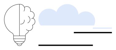 Ampul beyinle birleşerek fikirleri, yaratıcılığı ve zeka bulutunu sembolize eder. Düşünce, hayal gücü ve olasılıkları vurgular. Yenilik, eğitim, beyin fırtınası ve analitik için ideal