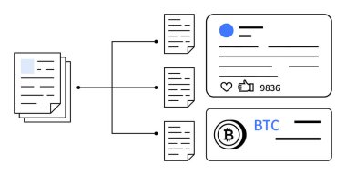 Ayrıntılı profillere ve kripto para birimine bağlı dokümanlar birikmiş. Veri paylaşımı, engelleme zinciri, kripto para birimi, ağ oluşturma, dijital pazarlama, sosyal medya metrikleri, basit iniş sayfası için ideal