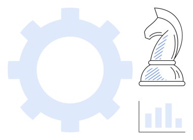 Vites optimizasyonu, stratejik düşünme için satranç şövalyesi ve veri analizi için bar tablosu. Strateji, iş, planlama, yönetim, analitik, liderlik için ideal basit