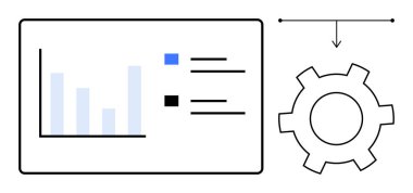 Bar çizelgesi, renk kodlu efsane, iş akışı otomasyonunu vurgulayan vites sembolünü gösteren ok. Veri analizi, süreç yönetimi, iş akışı optimizasyonu, analitik araçlar, teknik çözümler için ideal