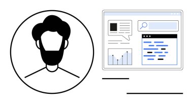 Kullanıcı profili çizelgesi, grafik, çizelge, metin kutusu ve arama çubuğunun yanında. Analiz, istatistik, profil yönetimi, veri takibi, çevrimiçi iş araştırmaları için ideal