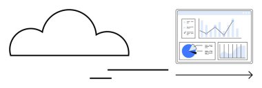 Bulut veri analiz çizelgeleriyle bilgileri torpido gözüne aktarıyor. Bulut hesaplama, veri analizi, iş zekası, teknoloji, yenilik, dijital dönüşüm için ideal, basit