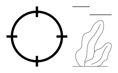 Soyut bitki eğrilerinin ve çizgilerinin yanında hedefleri olan dairesel bir hedef. Hedef belirleme, strateji, büyüme, sürdürülebilirlik, odaklanma, tasarım ilkeleri, basit iniş sayfası için ideal