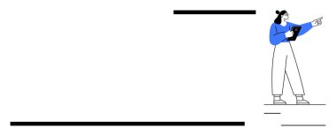 Elinde pano tutan, ayakta duran ve kendine güvenen bir kadın. Ticari hedefler, organizasyon, navigasyon, talimat, liderlik, takım çalışması, basit iniş sayfası için ideal