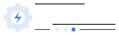 Yıldırımlı dişli, yatay çizgiler ve noktalarla eşleştirilmiş güç ve verimliliği simgeler. Teknoloji, enerji, yenilik, iş akışı, uygulama, otomasyon, basit iniş sayfası için ideal