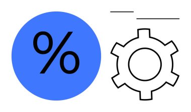 Mavi dairenin sembolü vites şeklinin yanında ilerleme, analitik, verimlilik ve büyüme gösteriyor. İş, pazarlama, mekanik, ayarlar, finans eğitimi ve basit bir iniş için ideal
