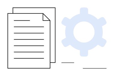 İki sayfa ve iş akışını, dosya yönetimini, otomasyonu, sistem optimizasyonunu ve ilerlemeyi sembolize eden bir vites. Üretkenlik, teknoloji, iş, verimlilik yazılım araçları için ideal düz çalışma