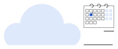 Belirtilen tarihleri ve görev çizelgesini, teslim tarihlerini veya organizasyonu simgeleyen işaretli bir takvimin yanında mavi bulut şekli. Zaman yönetimi, planlama, dijital ilerleme, verimlilik için ideal