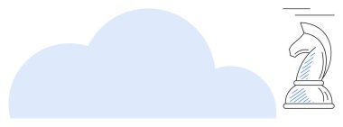 Satranç şövalyesi stilize bir bulut yanında strateji, yenilik ve analiz tasvir eder. Teknoloji, planlama, bulut hesaplama, liderlik, karar verme, ileri görüşlü düz metafor için ideal
