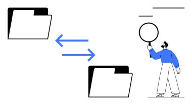 Oklarla bağlanan iki dizin dosya paylaşımını gösterir. Elinde büyüteç olan bir kişi arama ya da teftişi temsil eder. Veri transferi, işbirliği, depolama, güvenlik ve bilişim yönetimi için ideal