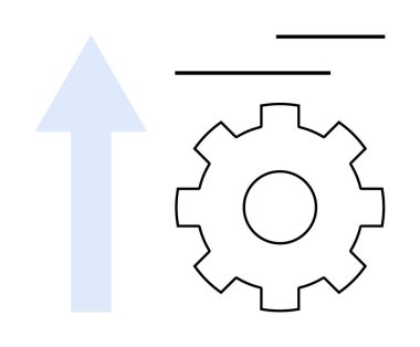 Yukarı doğru yükselen okun yanında hareket ve gelişmeyi gösteren dinamik çizgiler var. Büyüme, üretkenlik, yenilik, mühendislik, verimlilik, ilerleme, yön için ideal düz bir metafor