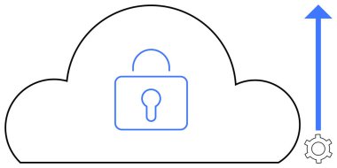 Bulut şeklinde kapalı kilit yukarı doğru mavi ok ve veri koruması, büyüme ve teknoloji için teçhizat. Siber güvenlik, bulut depolama, yazılım, bilişim hizmetleri, şifreli sistemler için ideal