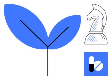 Kalın yaprak, satranç şövalyesi ve hap bloğu büyüme, karar verme ve sağlık konularına bağlı. Sürdürülebilirlik, refah, strateji, karar verme mekanizması için ideal