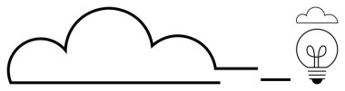 Bir ampule bağlanan bulut çizgisi yeniliği, teknolojiyi ve fikir üretimini sembolize ediyor. Yaratıcılık, beyin fırtınası, teknoloji, dijital çözümler, enerji, girişim bulut hesaplaması için ideal
