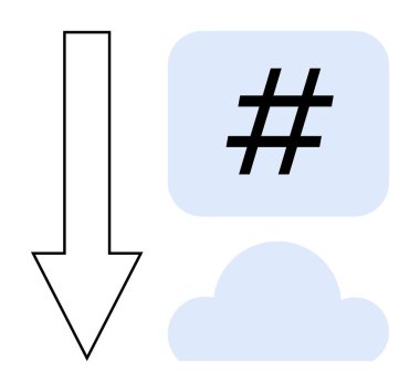 Mavi konuşma balonunda meta veri etiketi, bulut silueti ve aşağı doğru keskin ok. Başlıklar için ideal sosyal medya, iletişim, ağ paylaşımı, veri paylaşımı, bulut teknolojisi, trend konuları veya