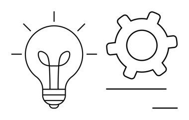İşlem ve işbirliği için bir dişlinin yanında fikirleri temsil eden ampul. Yenilik, yaratıcılık, üretkenlik, takım çalışması, beyin fırtınası, verimlilik, çözümler için ideal. Düz basit metafor