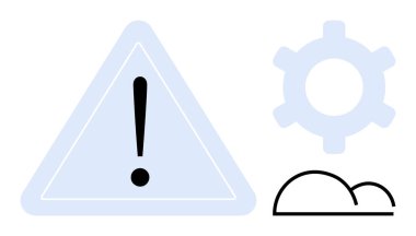 Üçgenin içindeki ünlem dişli dişli dişli dişli ve bulut şekilli birleşerek teknoloji ve işlem yönetiminde ihtiyatı gösteriyor. Veri, uyarı, sistem, sorun giderme, risk, bulut için ideal