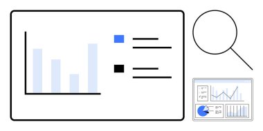 Çubuk çizelgesi, büyüteç ve veri içgörüleri ve özet karşılaştırmaları sunan bilgi ekranı. Analiz, pazarlama, raporlar, istatistikler, veri güdümlü kararlar, sunumlar için ideal basit